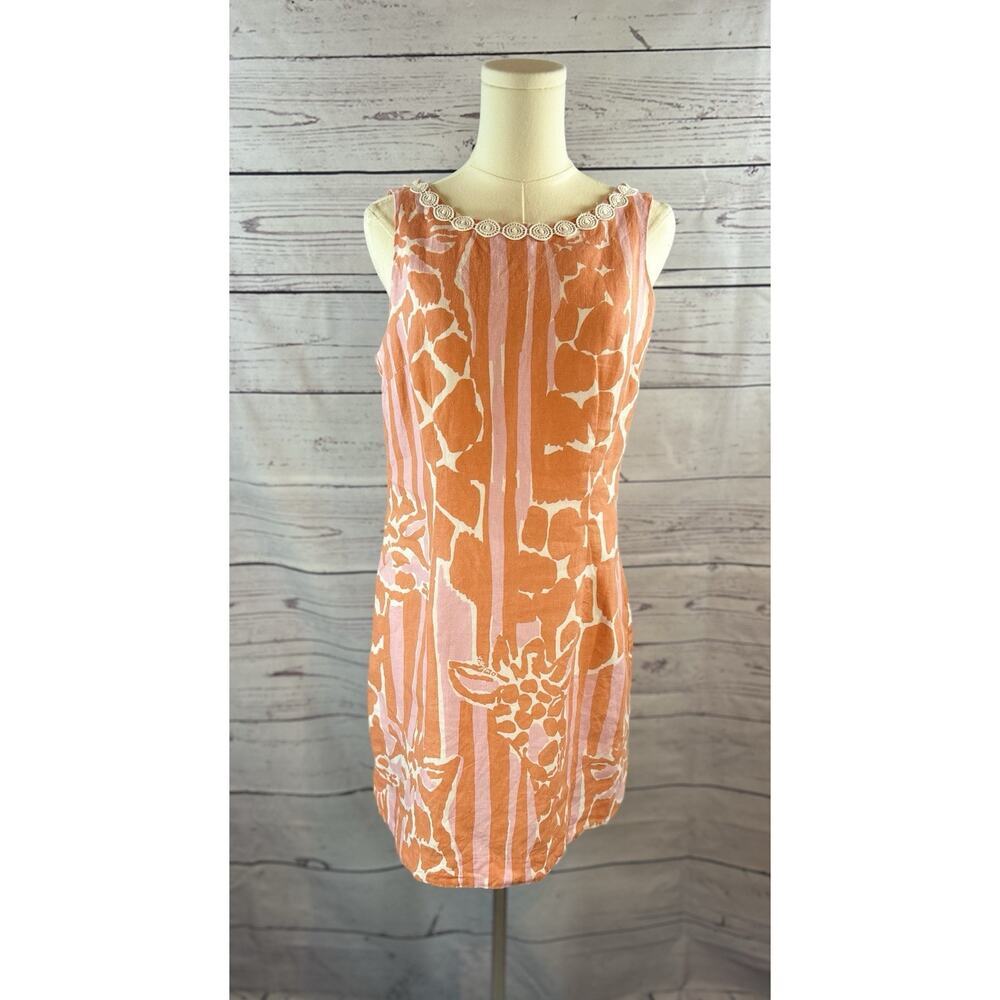 Lilly Pulitzer For Target Giraffe Shift Linen Dress Size 8 Linen Sleeveless